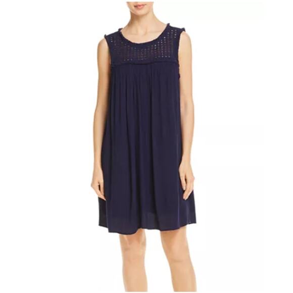 Tommy Bahama Eyelet Shift Dress S Navy Blue Wide Sleeveless Tie Back Tassel - Picture 1 of 8